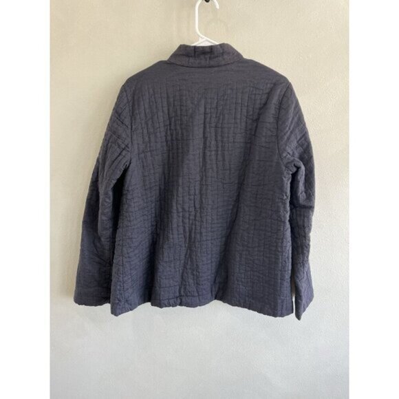 Eileen Fisher Womens Medium Gray Textured Long Sleeve Cardigan Button Quilted - Picture 2 of 6